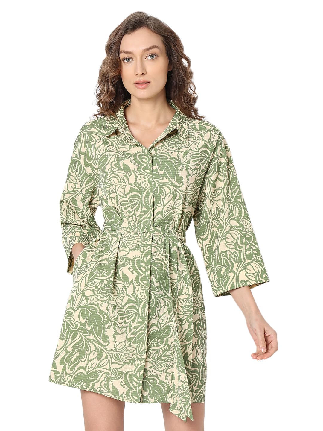 VERO MODA Tropical Print Puff Sleeves Shirt Dress for Women
