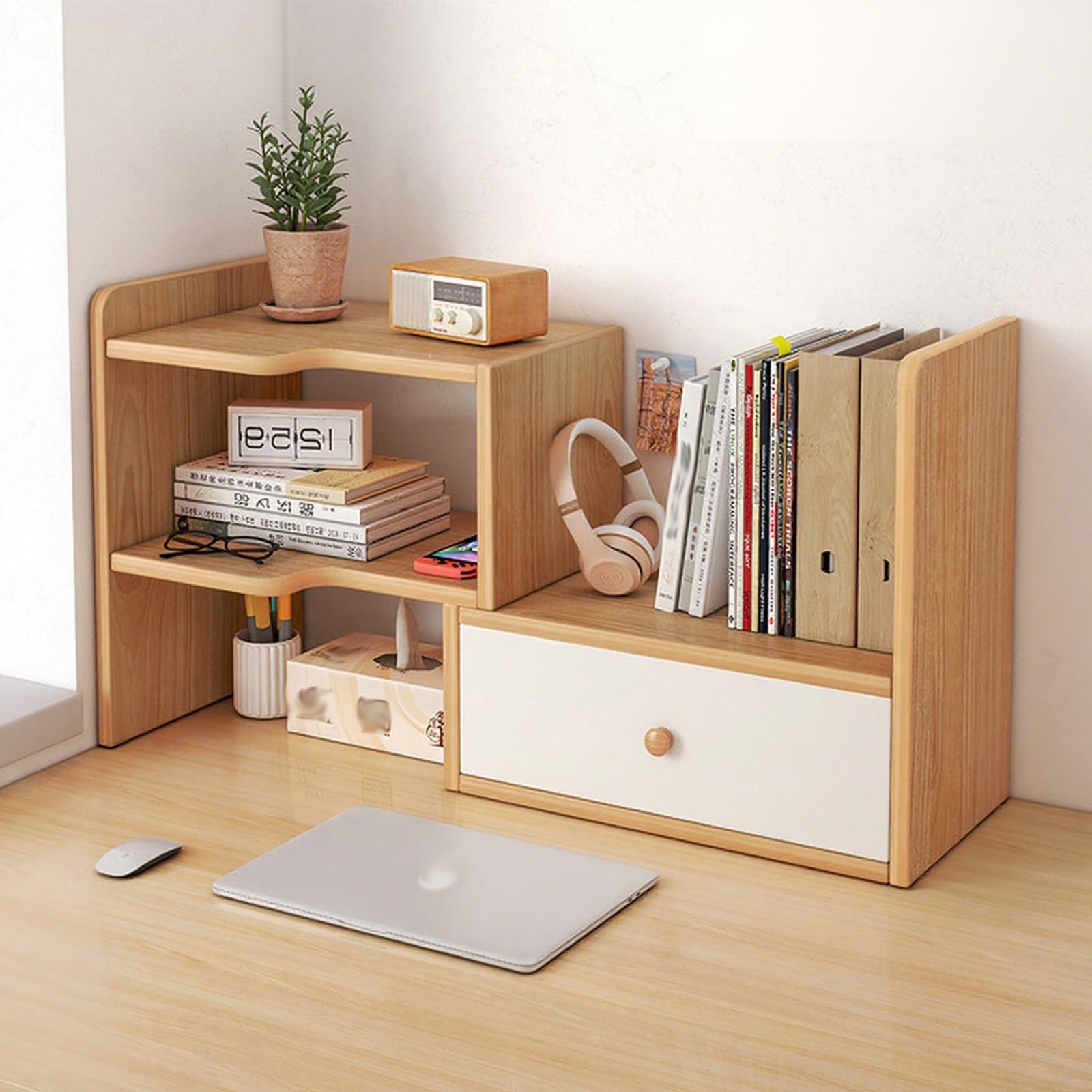 Schreibtisch-Organizer aus Holz mit Schubladen – multifunktionales Aufbewahrungsregal für Büro, Zuhause, Arbeitszimmer und Schlafsaal – Buch-Organizer und Schreibtischgitterregal