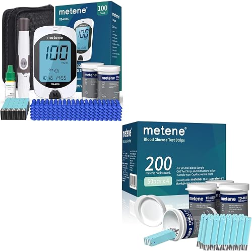 Metene TD-4116 Blood Glucose Monitor Kit & Metene TD-4116 Blood Glucose 200 Test Strips