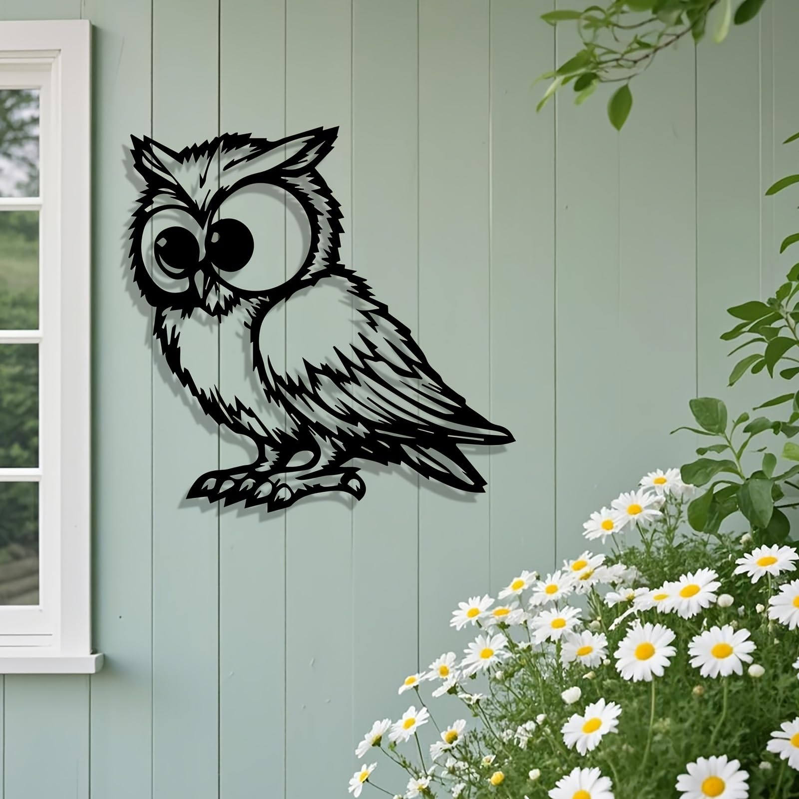 Decoración de pared abstracta contemporánea de metal con forma de búho, mural de estatua de hierro para interiores y exteriores, ideal para coleccionistas y regalos de San Valentín, para el hogar