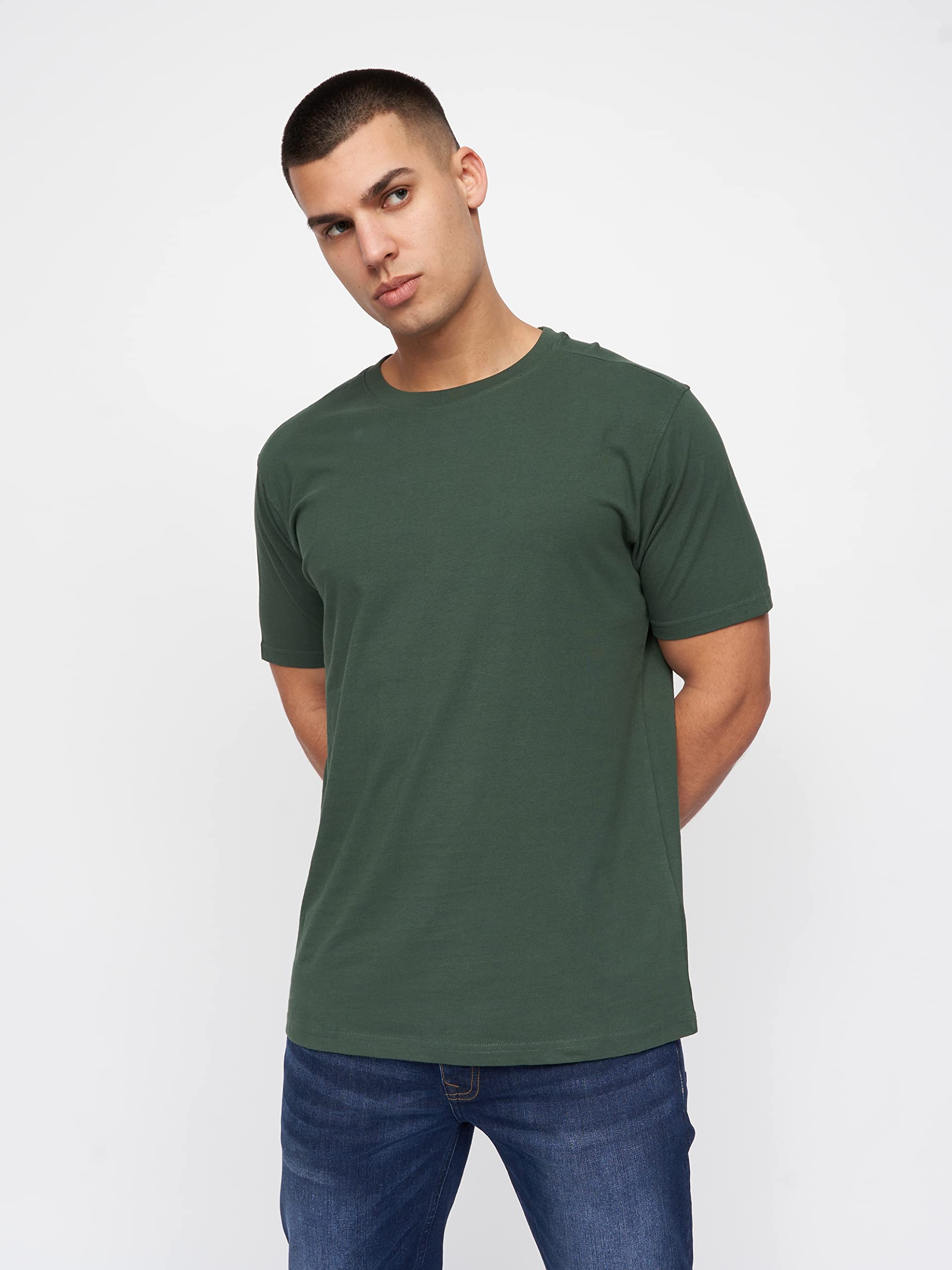 Kandor – Paquetes de 5 camisetas para hombre, ropa del Reino Unido, cuello redondo, color liso, 100 % algodón, camisetas de calidad para el trabajo o gimnasio, camisetas clásicas informales