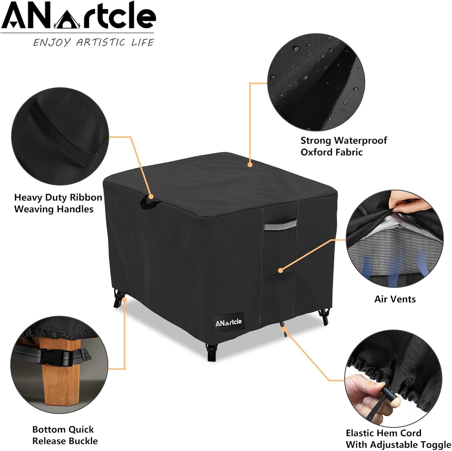 ANartcle 5ピースアウトドアウィッカーバーテーブルセットカバー、600D高耐久防水アウトドアテーブルチェアセットカバー、60