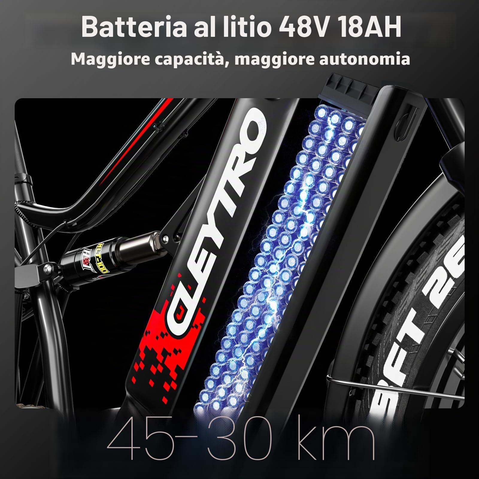 tifgalop Bici elettrica per Adulti, Bici elettrica Fuoristrada da 26 Pollici, Doppi Ammortizzatori, 7 velocità, Batteria al Litio 48V 18Ah, Autonomia di Crociera Fino a 45-90 Km