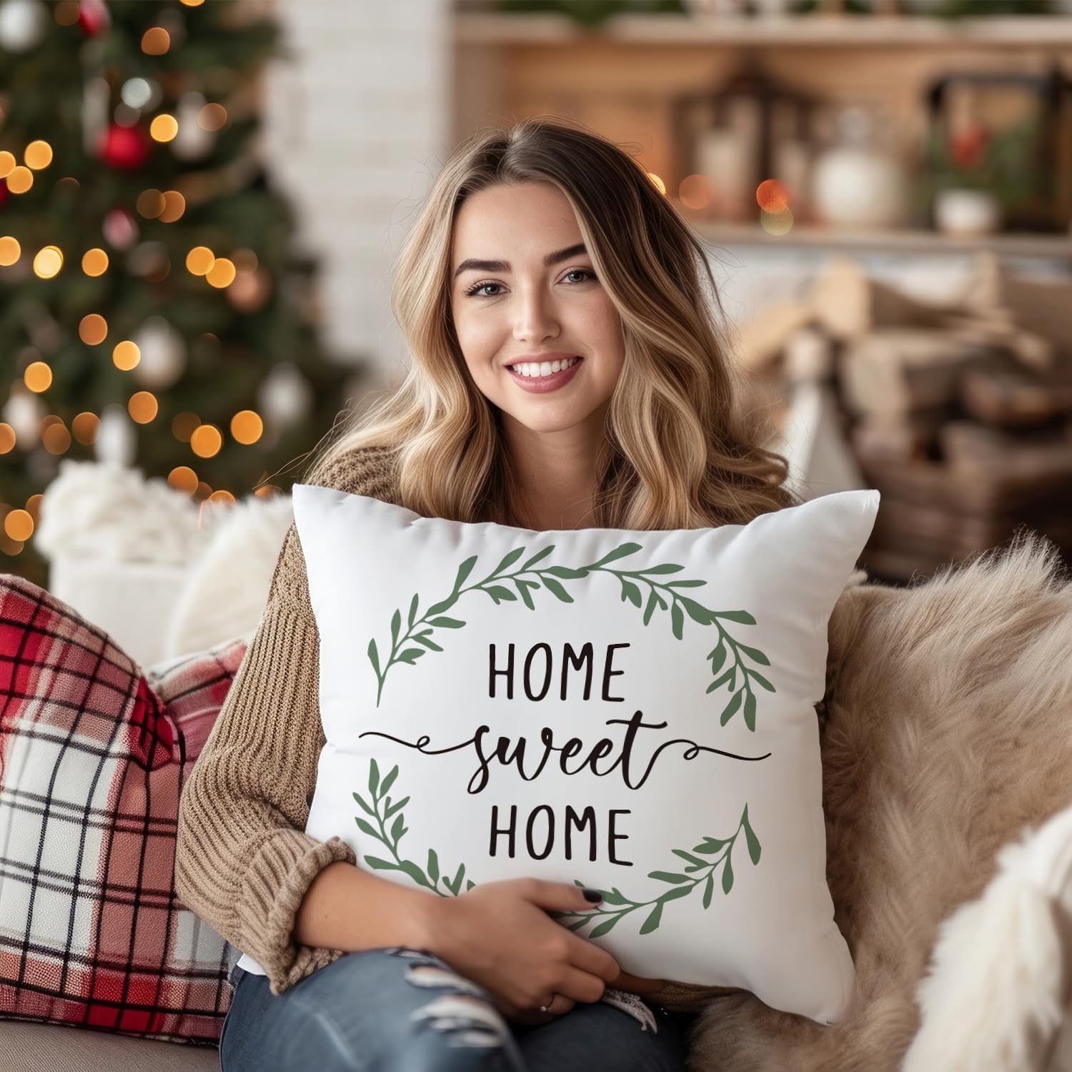 House Warming Home Sweet Home Pillow Covers 18x18, Housewarming Gift for New Homeowners, Rustic Home Decor Cushion Case for Home Living Room Bedroom image 3