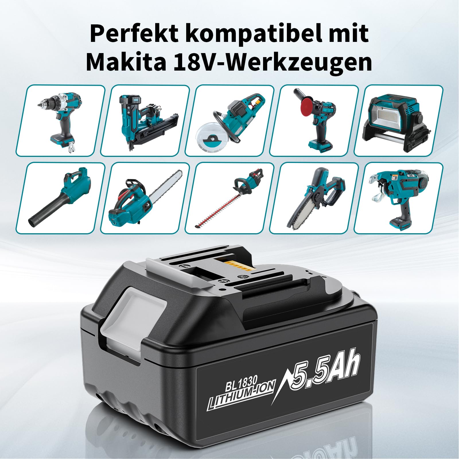 2 X 5500mAh für Makita Akku 18V, Ersatzakku für Makita 18V LXT Akkuwerkzeug | Verbesserter Li-ion Akku für Makita 18 Vlot, Kompatibel mit BL1850 BL1850B BL1840 BL1840B BL1830 BL1830B (mit LED Indikator)