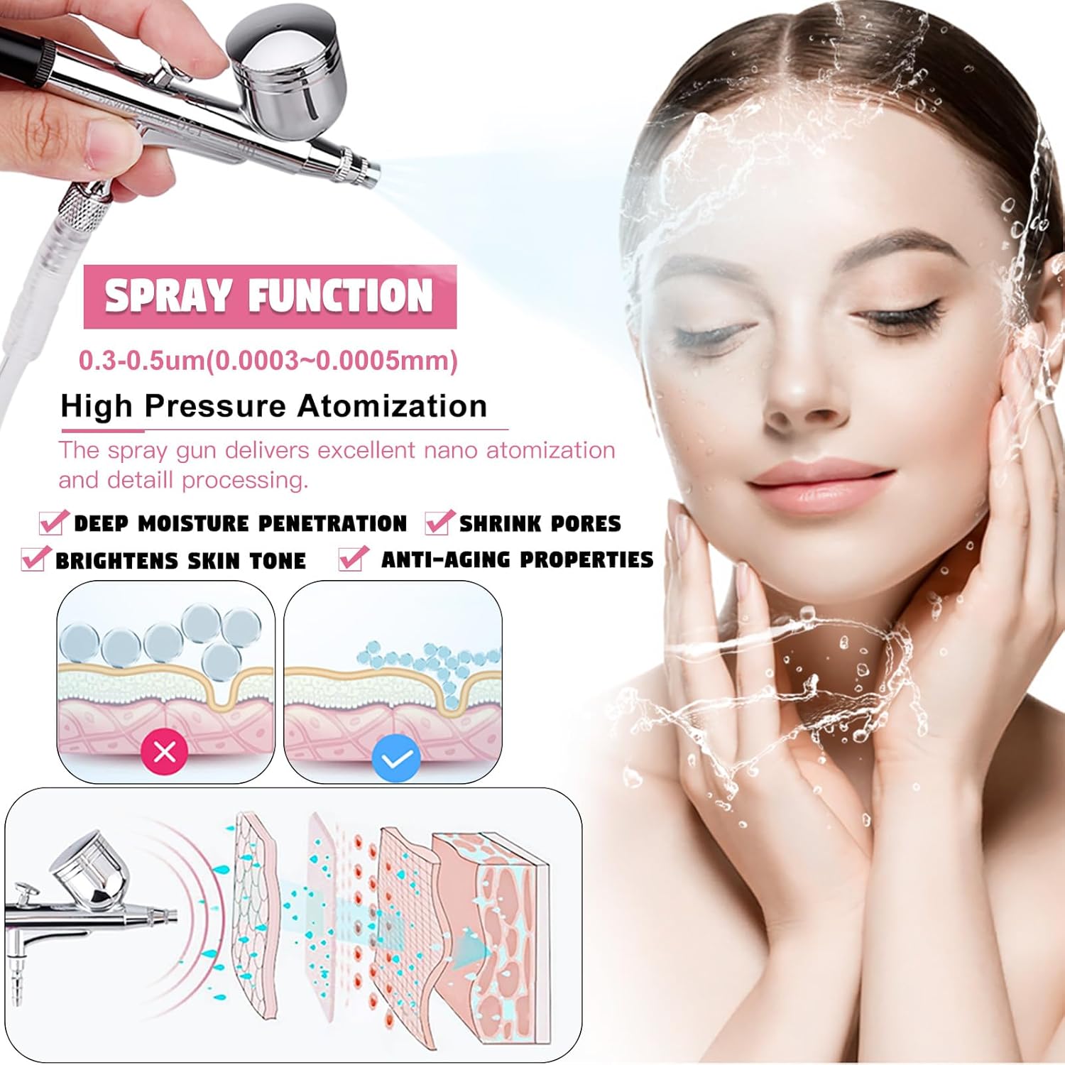 Updated 3 in 1 Microdermabrasion Machine, Professional 65-68cmhg Vacuum Suction Power Facial Clean Diamond Machine for Home Use, Beauty Star Salon Eeffect Skin Care Equipment with Vacuum & Spray Gun