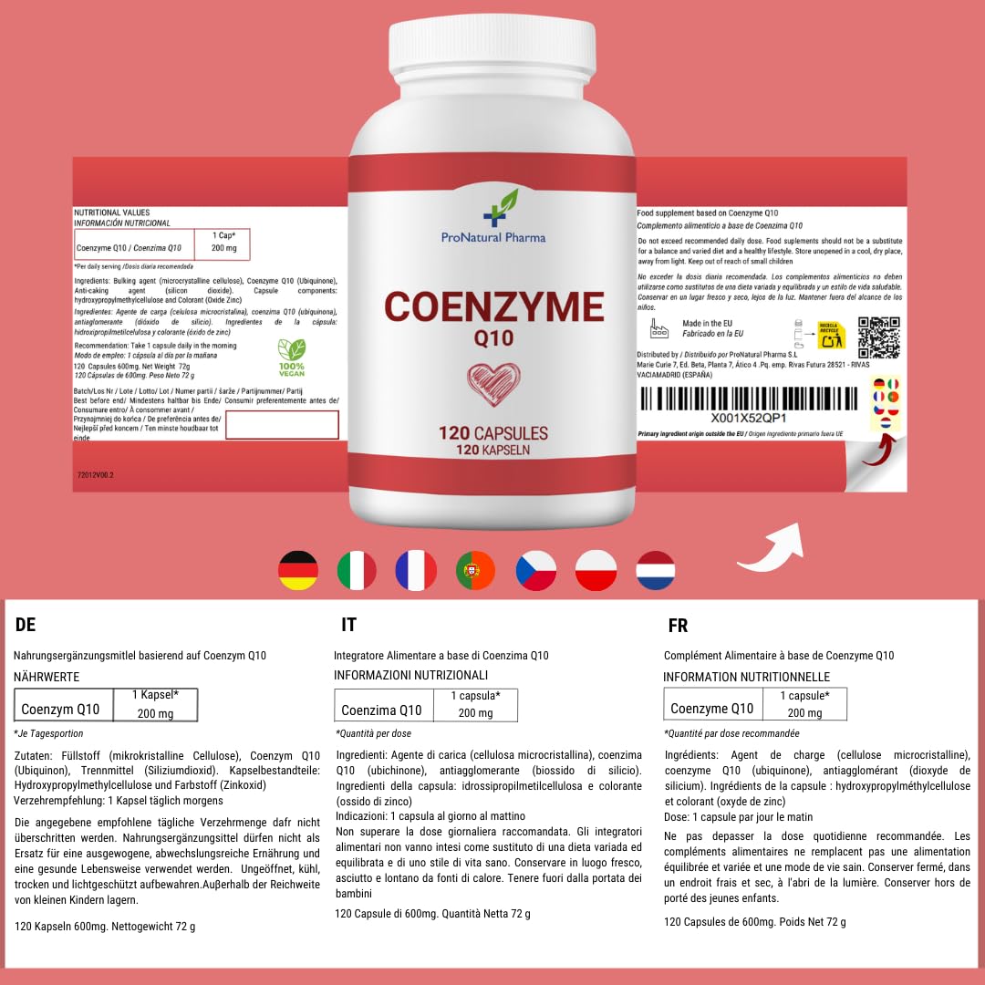 Coenzima Q10 200mg| 120 capsule vegane |Fornitura per 4 mesi | Energia e antietà – Dosi elevate