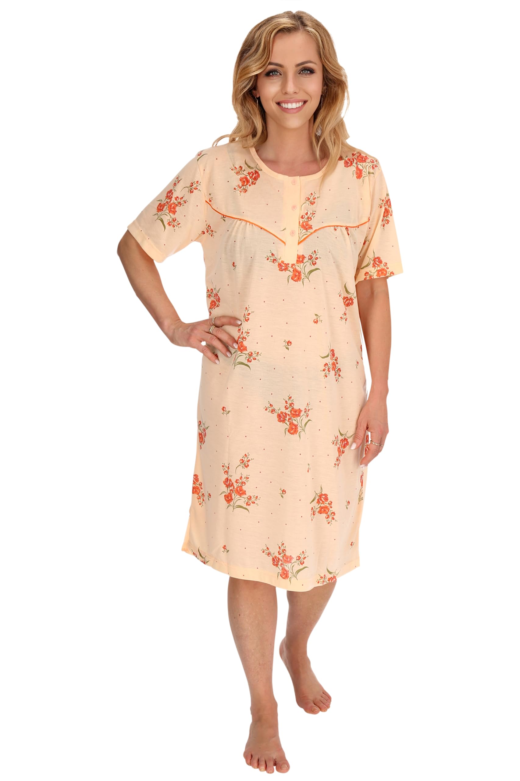 Schuerzenfabrik - Damen Nachthemden Kurzarm Blau Rosa Lila Orange mit Knopfleiste
