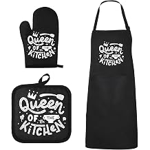 Xtinmee 3 Pcs Black Apron Set for Women, Funny Cooking Gift Include Black Apron with Pocket and Oven Mitt and Pot Holder for Birthday Housewarming Gifts for Mom Wife Sister Daughter Grandma Neighbor