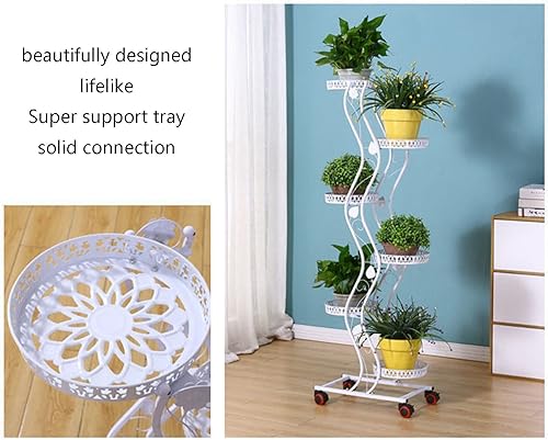 Miniatura 2 de Soporte de metal para plantas de 6 niveles para interiores y exteriores, estante vertical alto de esquina con ruedas, estante múltiple para plantas
