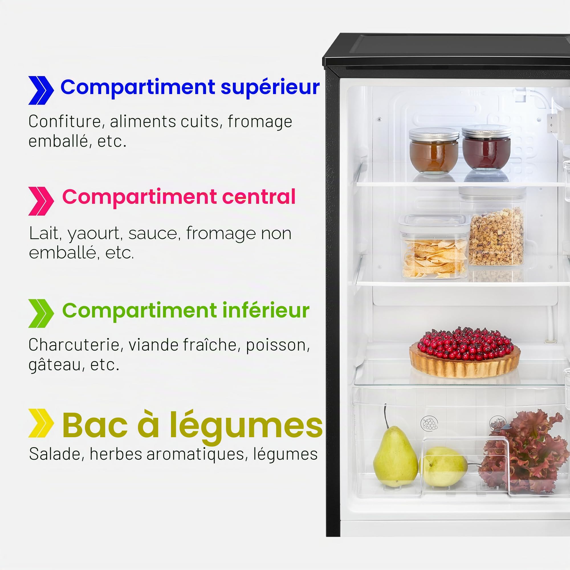 Bomann Réfrigérateur sans compartiment congélateur | 87 L | économe en énergie et compact | 0 °C-8 °C, réglage en continu | 3 clayettes et bac à légumes | Réfrigérateur standard | VS 7255 noir