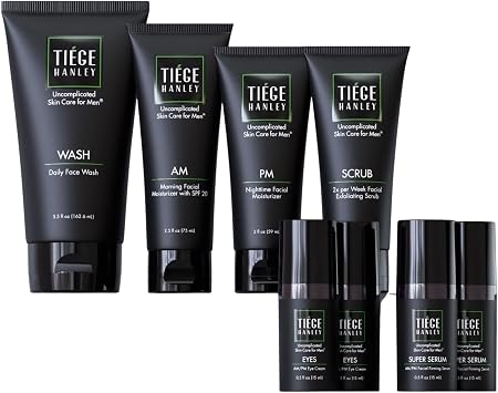 Tiege Hanley 90-Day Large Anti-Aging Skin Care Routine For Men Includes Face Wash, Scrub, Moisturizers, Clay Mask, Retinol Stick