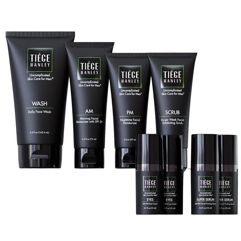 Kit de cuidados faciais masculinos Tiege Hanley com 6 itens, Pacote para 90 dias