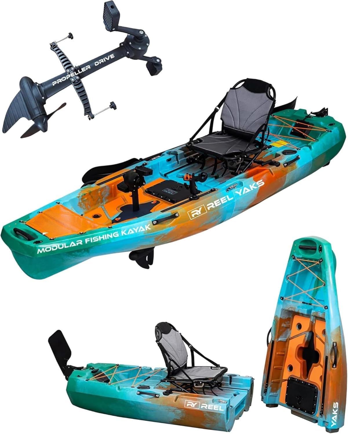 Reel Yaks Radar Modular Fishing Kayak - 10ft, 400 lbs Capacity, Sunrise - Pedal Fishing Kayaks for Adults & Youth, Sit on Top, Compact Storage, Lightweight, Easy Transport