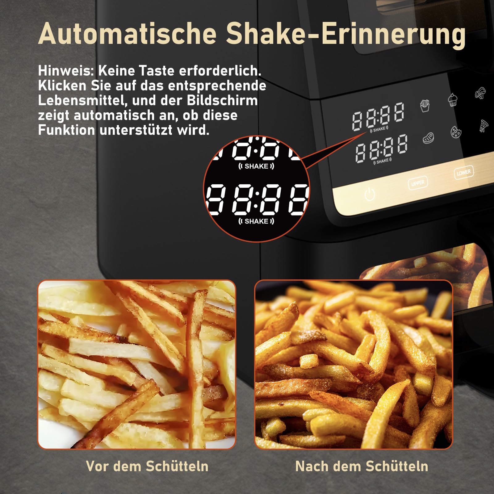 Doppelkammer Heißluftfritteuse 10L, 2500W, 2 Sichtfenster
