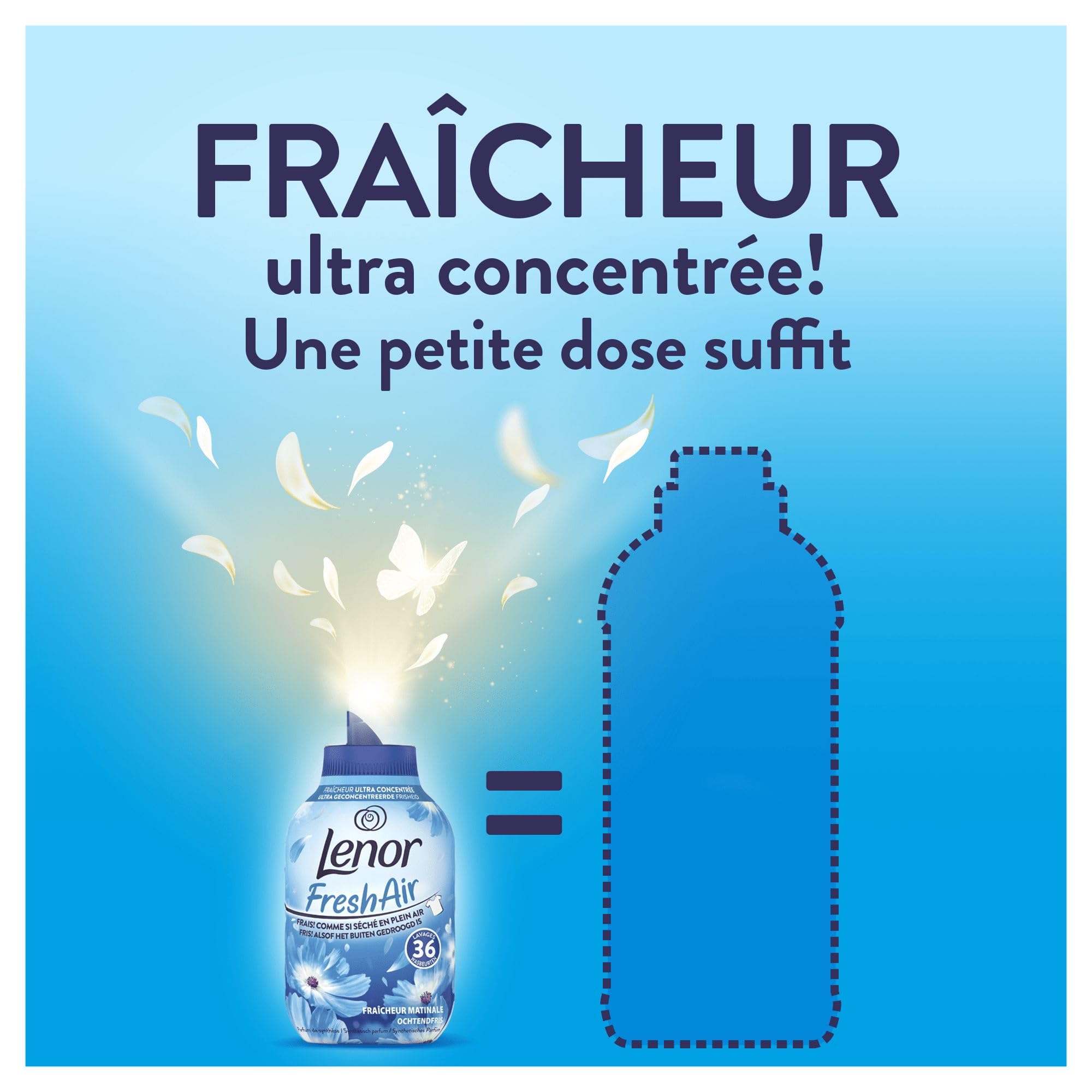 Lenor Fresh Air Adoucissant Fraîcheur Matinale, 216 Lavages (6 x 36 Lavages), Fraîcheur Ultra Concentrée