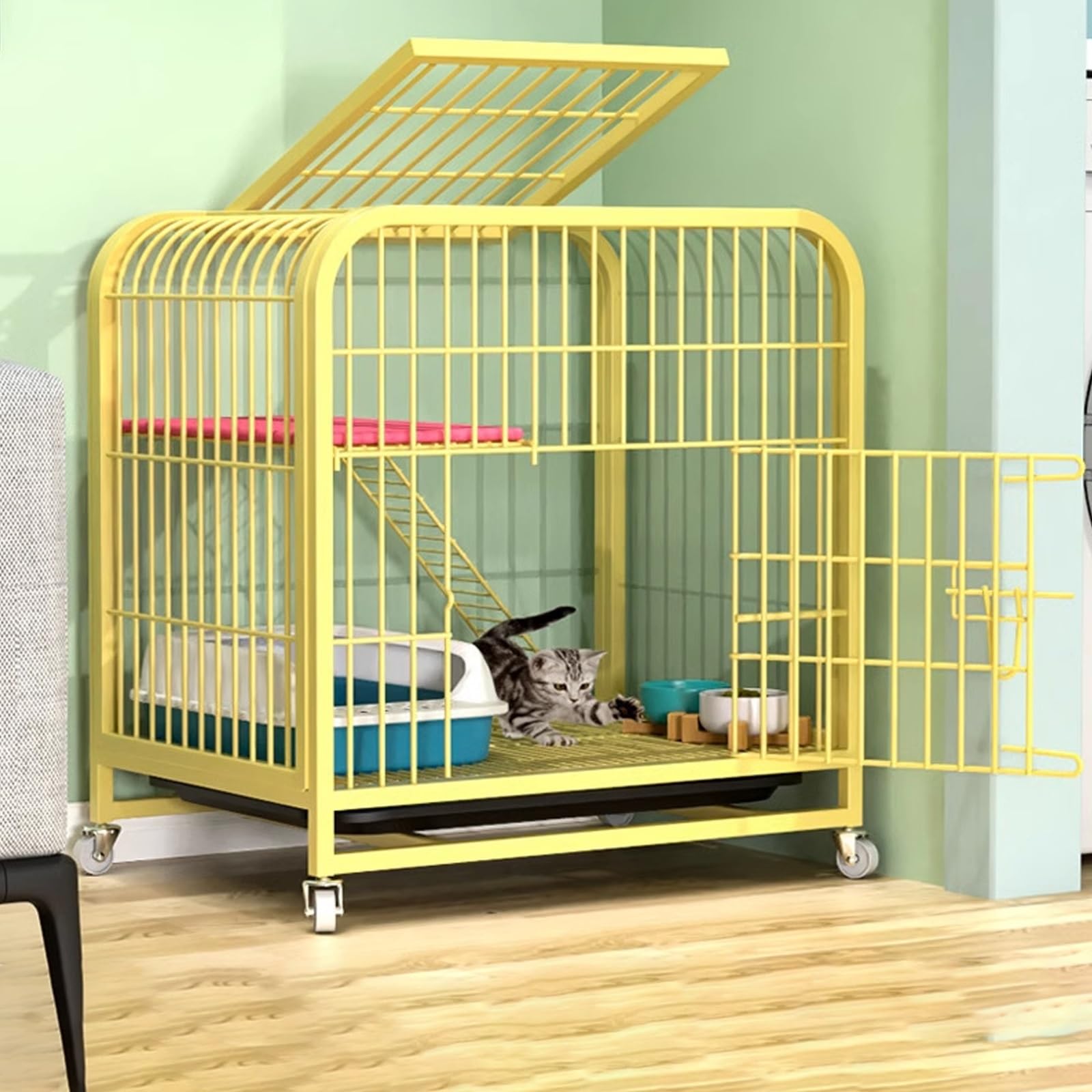 Cage pour chat intérieur extérieur avec niche et enclos robuste