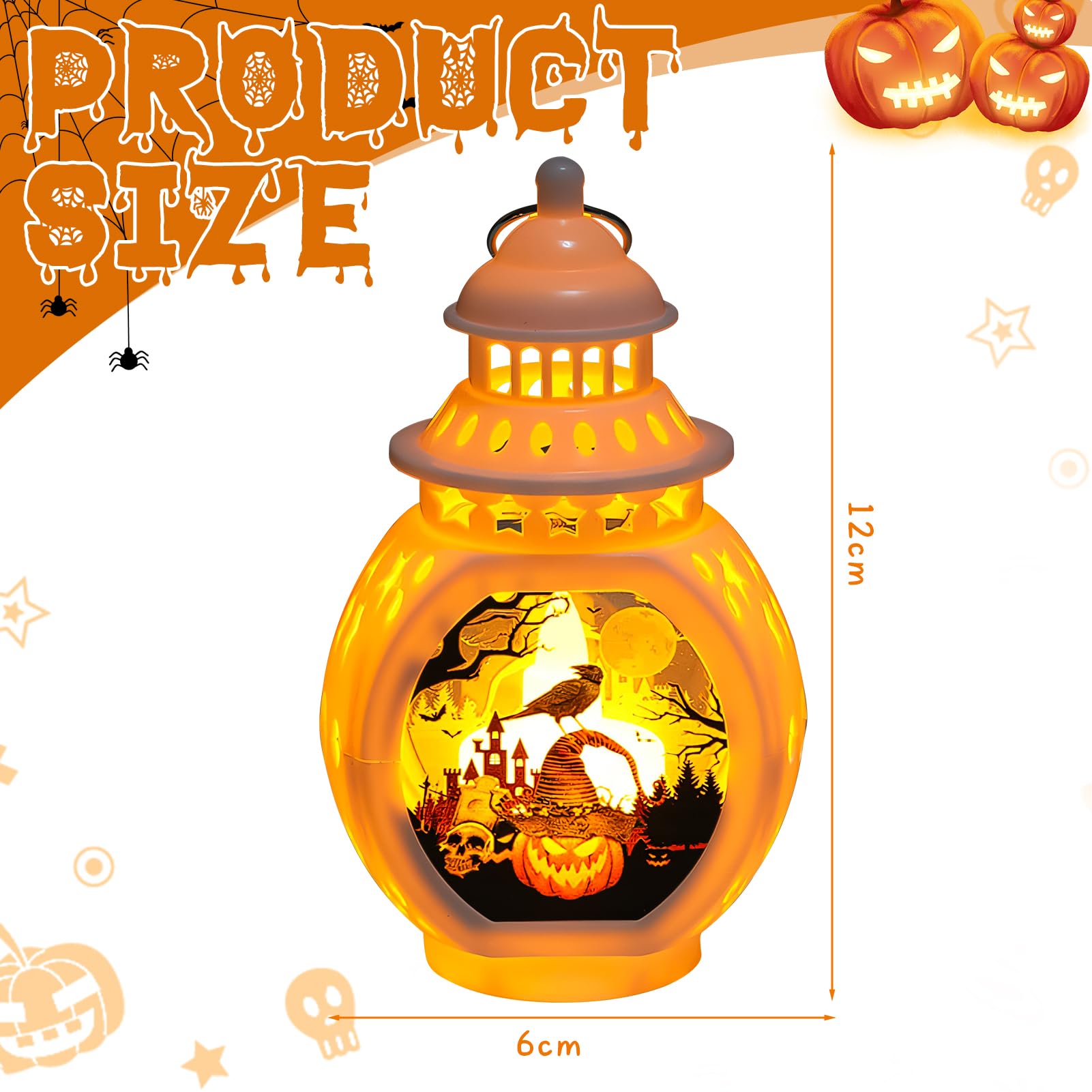 Lot De 4 Lanternes LED Halloween à Suspendre - Motifs Fantôme, Citrouille, Château - Fonctionne Sur Piles - 13 X 5 X 5 Cm