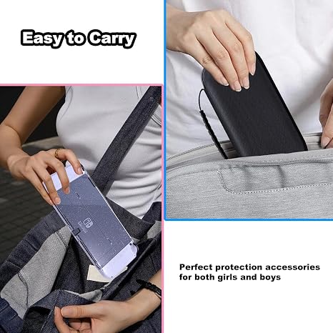 Switch OLED Accessories Bundle, Portable Carrying Case with Clear Glitter Switch OLED Case, Soft TPU Cover for Joy con, Thumb Grips Caps, Durable Travel Carry Cases for Nintendo Switch OLED, Black