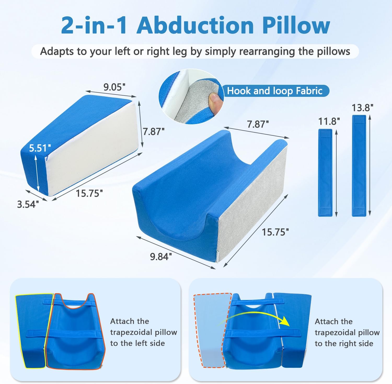 KAAMOS Hip Abduction Pillow, 2-in-1 Hip Replacement Pillows After Hips Surgery, Abductor Wedge Pillows for Legs Separator, Knee Surgery Replacement Recovery Aids, Abduction Foam Wedge with Straps