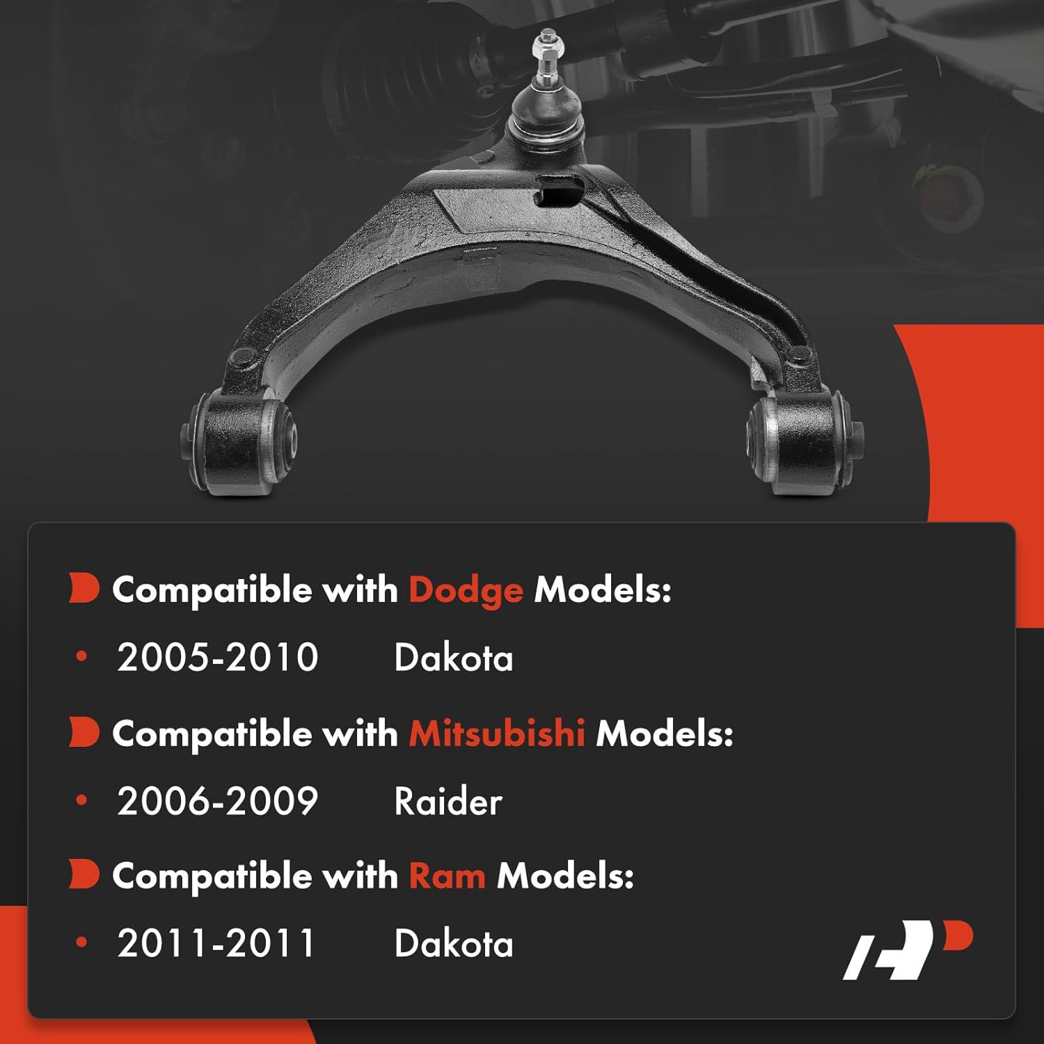 a-premium front left lower control arm, with ball joint & bushing, compatible with ram dakota 2011 & dodge dakota 2005-2010 & mitsubishi raider 2006-2009