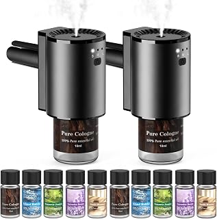 Car Air Freshener, Smart Car Air Freshener, Diffuser Suitable for Vent Clips, Auto On/Off, Three Adjustable Modes, 5 Scents, 10 Refill Bottles (2Pack)