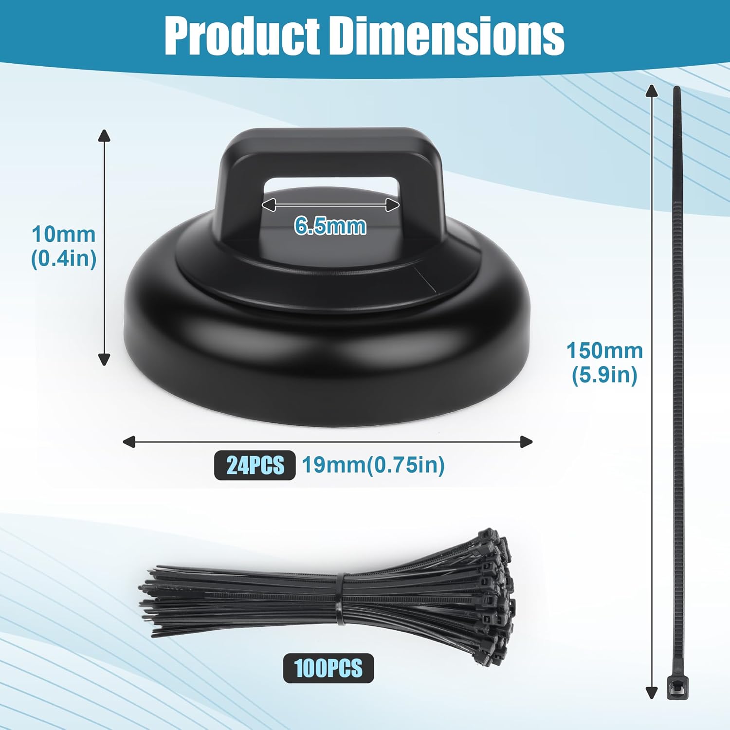 HOMAR magnetic zip tie mount Magnetic Zip Ties Mount Base Holder with 100 Pcs Cable Zip Ties, Strong Magnet Wire Holder, Cable Management Clips for Electrical Wiring Home Office Outdoors Organization