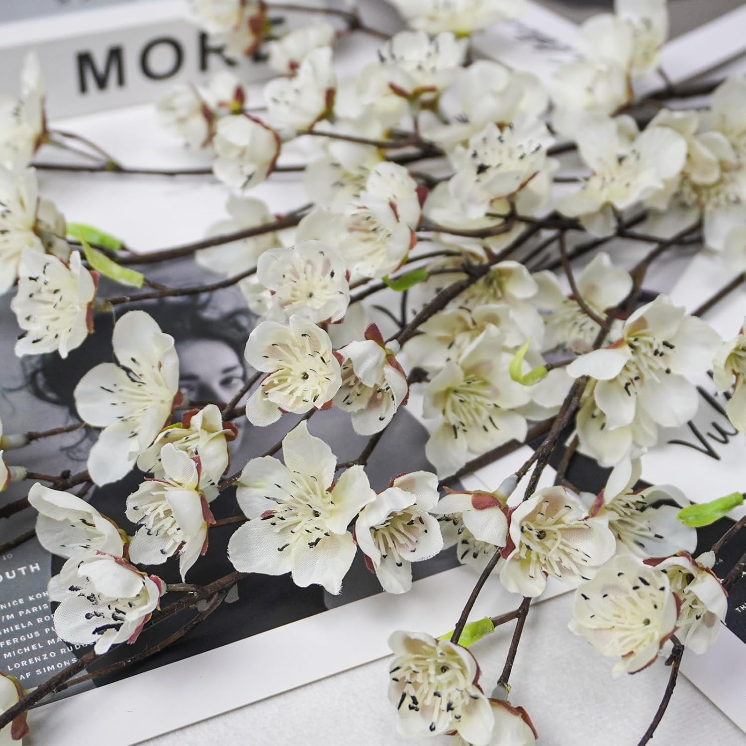 4pcs Artificial Cherry Blossom Flowers 28‘’ Tall Silk Cherry Blossom Branches Faux White Peach Stems for Wedding Home Garden Vase Decor - Image 4