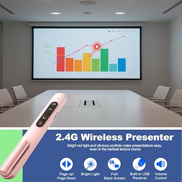 QUI 2 Pack Presentation Clicker, Hyperlink Volume Control Wireless Presenter, RF 2.4GHz USB Presentation Remote Control,PowerPoint Clicker Slide Advancer for Computer, Laptop, Mac (USB, Pink)