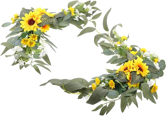 VOSAREA 2pcs Sunflower Decoration Wedding Ceremony Decorations Wedding Arch Decor Fake Flowers Floral Swag Ornament Greenery Leaves Floral Swag Silk Cloth Summer Banquet Supplies