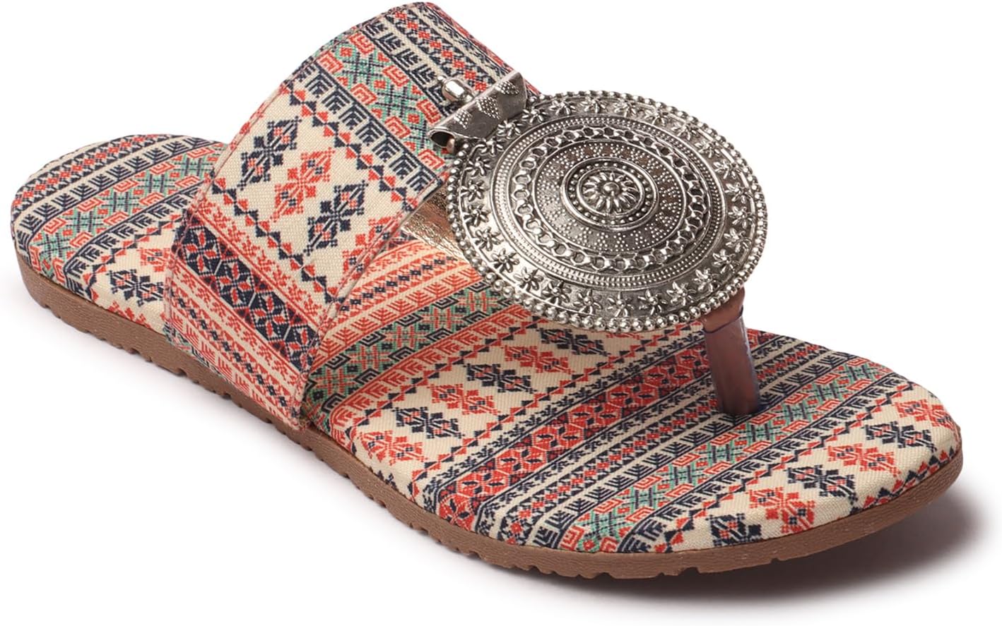 KKF Women's Rajasthani Printed Flat Heel Slipper | Jaipuri Sandals | Banjara Style Slip-On Chappal | 3 to 8 Sizes