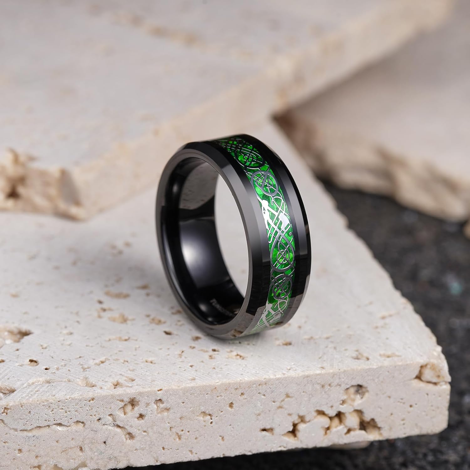 King Will Men's Dragon Celtic Tungsten Ring, 5/6/7/8mm Widths, Polished Beveled Edge Comfort Fit Carbide Wedding Band Promise Rings Size 4-16