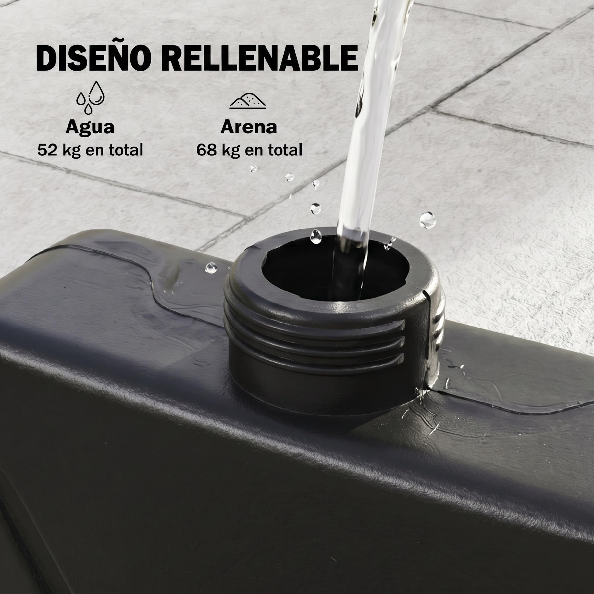 Outsunny Base para Sombrilla de 4 Piezas Rellenable con Arena 68 kg Negro | Soporte para Parasol, o Agua 52 L, para Jardín Patio Terraza
