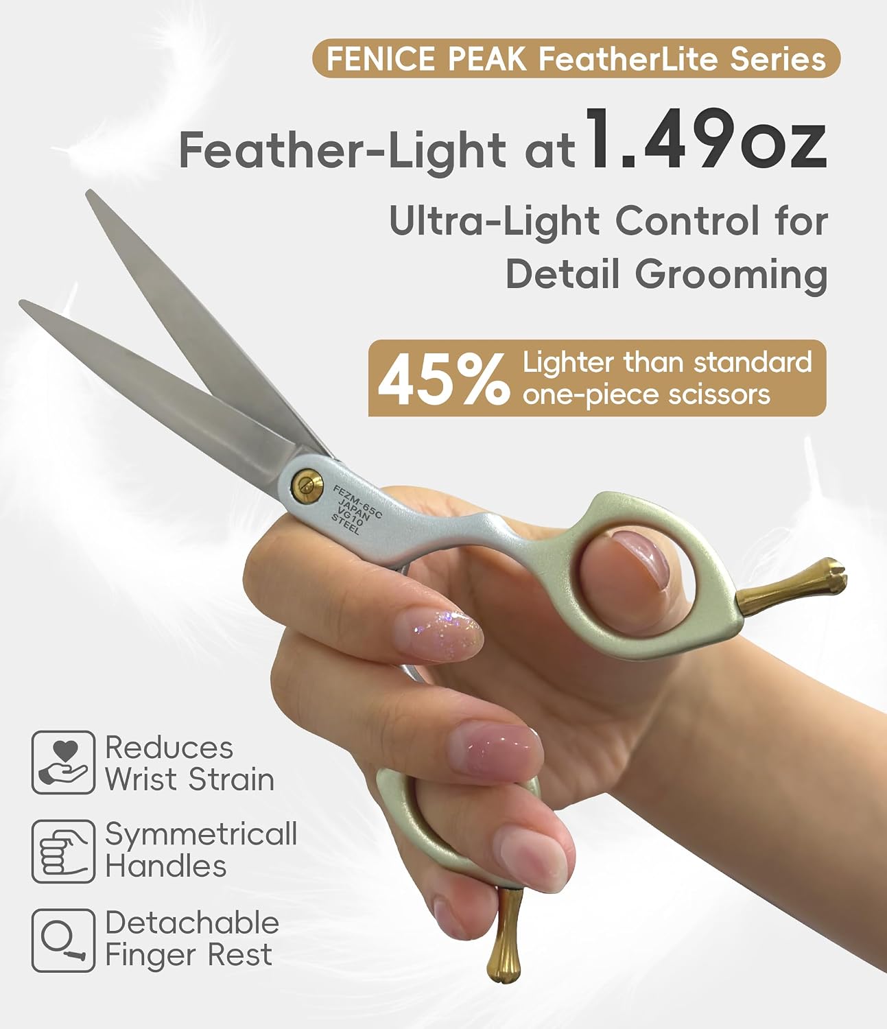 6.5" 35° Super Curved Dog Grooming Scissors, Ultra-Light Shears with Japanese VG10 Steel, Self-Sharpening Shears for Round Faces, Paws & Detail Trimming (Right Hand)