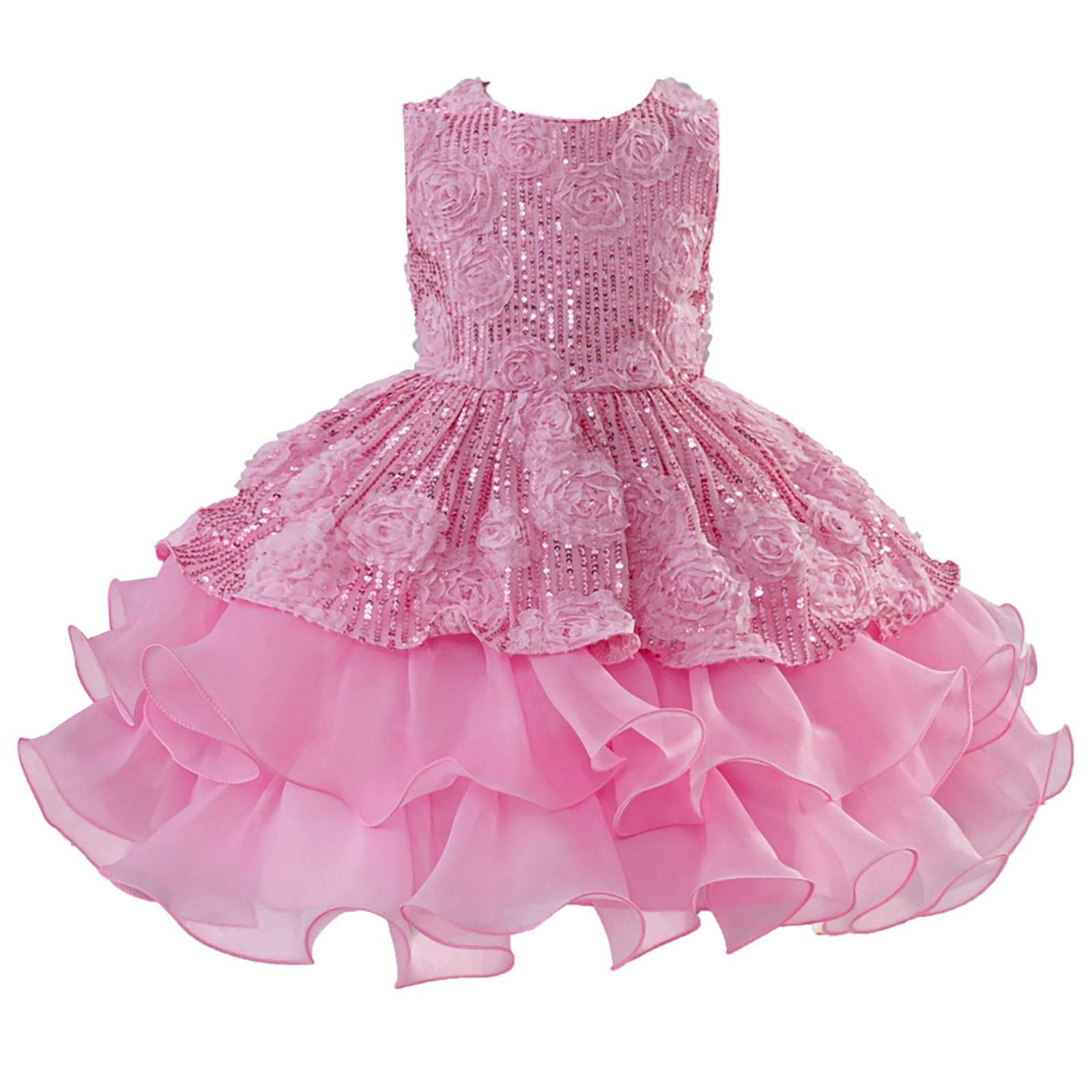 Elegante abito da sera da ragazza, rosa, con paillettes, gonna per bambini, in tulle bianco, gonna con glitter