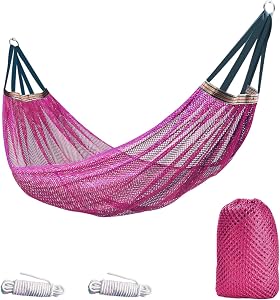 Outdoor Hammock, Super Soft and Breathable Nylon Mesh Hammock - Maximum Load of 650 LB (Pink)
