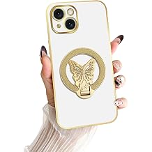 nancheng Cute Phone Case for iPhone 14 6.1-inch, with Butterfly Kickstand Design for Girls Women Trendy Shockproof Protective Cover - White