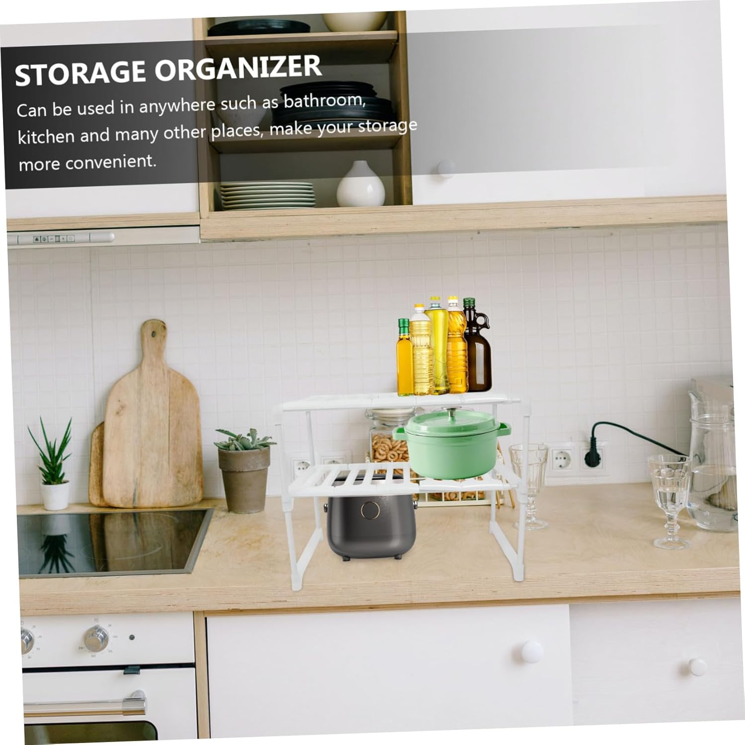 Cabilock under Sink Storage Rack Kitchen Sink Shelf Bathroom Rack Easy to Clean White