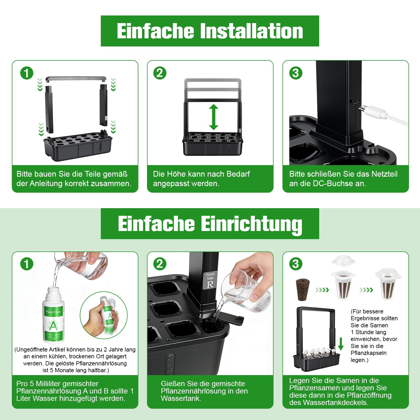ERWEY Kit de Système de Culture Hydroponique, Potager Interieur 15 Pods, Lampe LED 15 W Plein Spectre Intégrée, Smart Garden Intérieur pour Maison, Cuisine, Hauteur Réglable, Noir