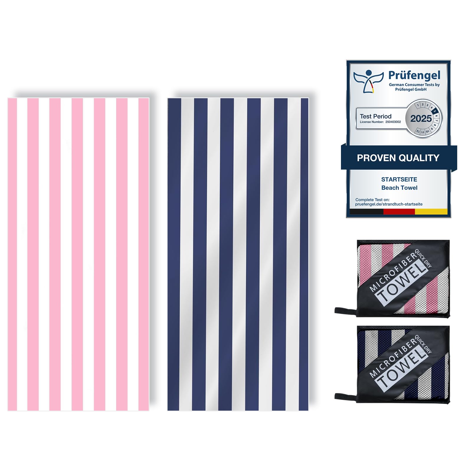 160 x 80 cm Microfibre Towel - Large Size Quick Drying Microfibre Beach Towels for adults, Sand-Free, Absorbentextra large Beach Towels for adults - Includes Storage Bag (Deep Blue and Pink Stripes) — image 1