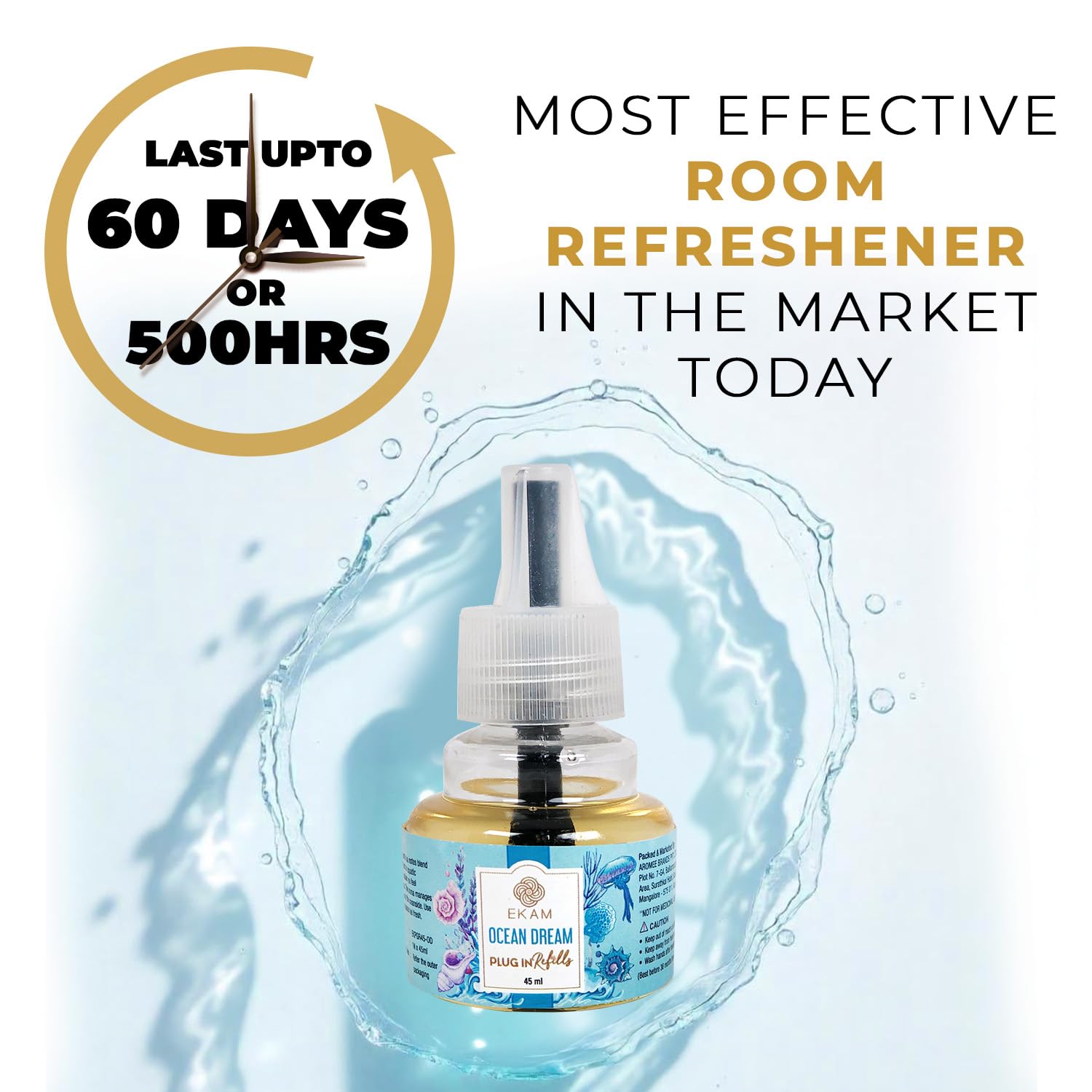 EKAM Plug-In Air Freshener Refill (45ml) | Ocean Dream Scent for Room/Bathroom | Automatic Refill | Lasts up to 125 Days / 500 Hours | Perfect for Living Rooms, Bedrooms & More - Image 2 thumbnail