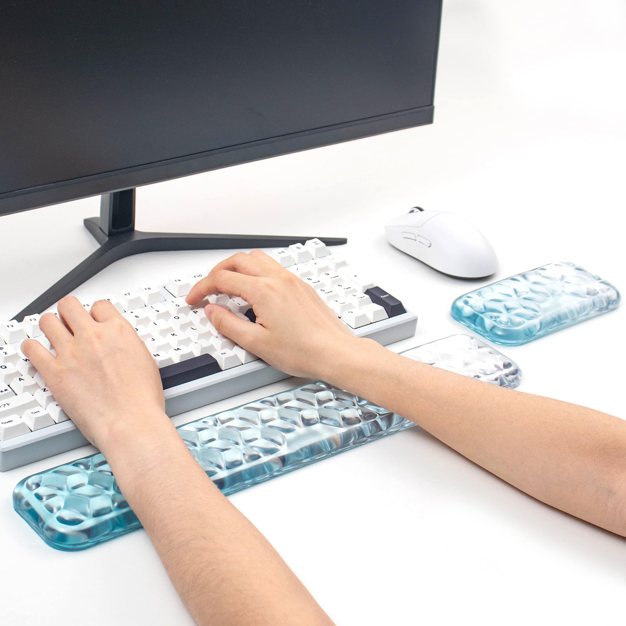 Set poggiapolsi in gel per tastiera e mouse, poggiapolsi ad acqua per tastiera del computer 60%/68%/75%, comfort e supporto per digitare e giocare (sfumatura blu)