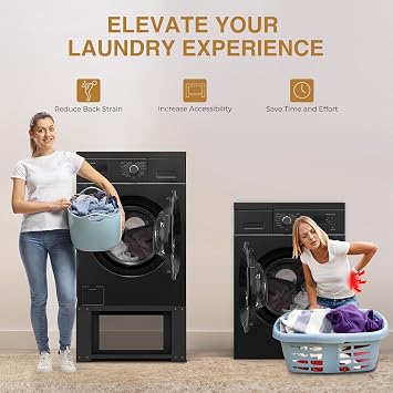 Washer and Dryer Pedestals Fit 27 and 28 Inch, Laundry Pedestal Stand for Washer and Dryer, Alloy Steel Washing Machine Stand Raiser, Washer Dryer Pedestal 15.75'' Height Black