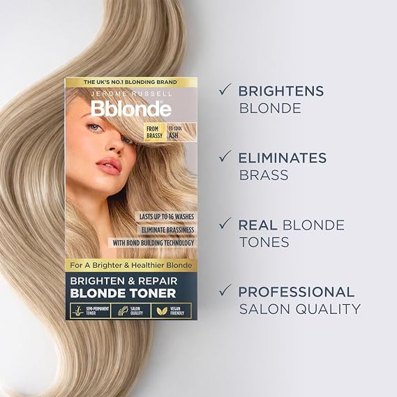 Jerome Russell Bblonde Brighten & Repair ASH Toner | 150ml | Neutralises Brassiness | Bright Ash Blonde Results | Bond-Building Care | Ammonia-Free | Vegan Formula