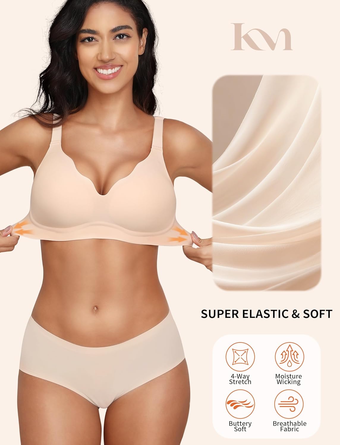 Plus Size Wireless Bra Seamless Comfortable No Underwire - Natural Supportive Lift Everyday Bra for Older Women with Sagging Breasts,Side Back Smoothing - Nude 2XL - Image 3