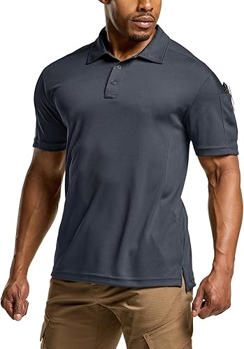 CQR Camiseta polo táctica para hombre, de manga corta, ligera y con Dry Fit, tela piqué, FPU 50+, para exteriores