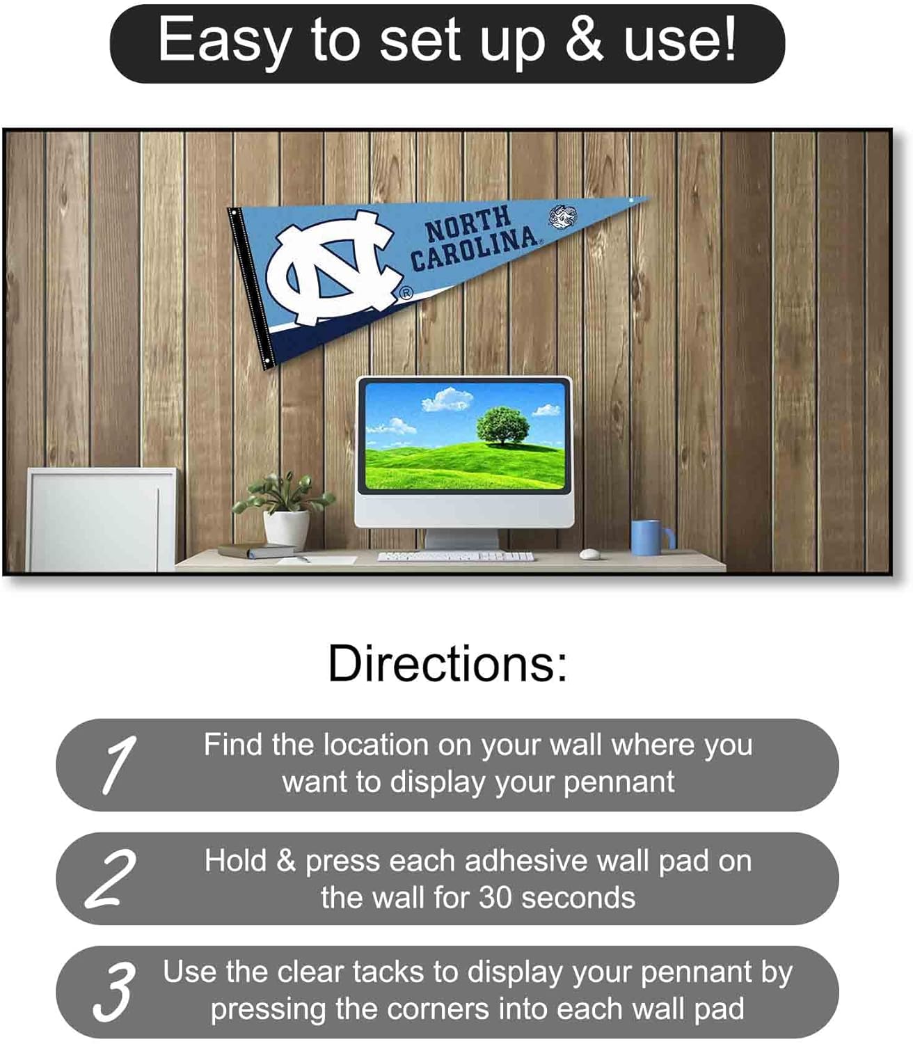 UNC Tar Heels Pennant Flag and Wall Tack Mount Pads - Image 4