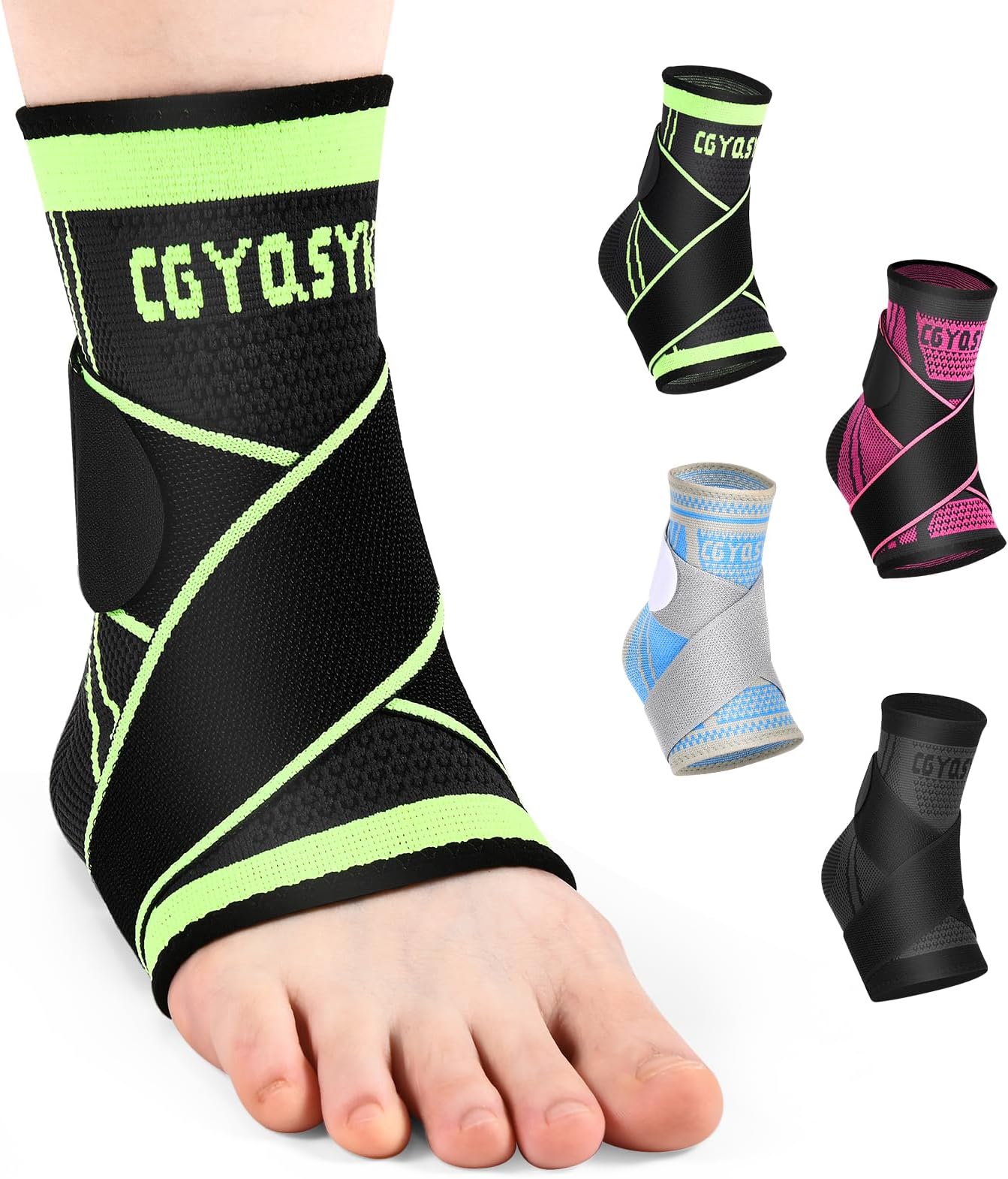 Ankle Brace, Adjustable Compression Ankle Support Men & Women, Strong Ankle Brace Sports Protection, Stabilize Ligaments-Eases Swelling and Sprained Ankle (X-Large, Green, 1)