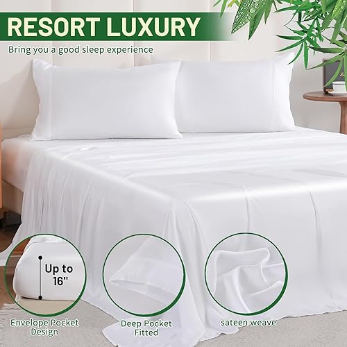 Miniatura 5 de Bedlifes Sábanas de bambú 100% orgánico, tamaño Queen, rayón derivado de bambú, sábanas refrescantes de 400 hilos para personas que duermen con