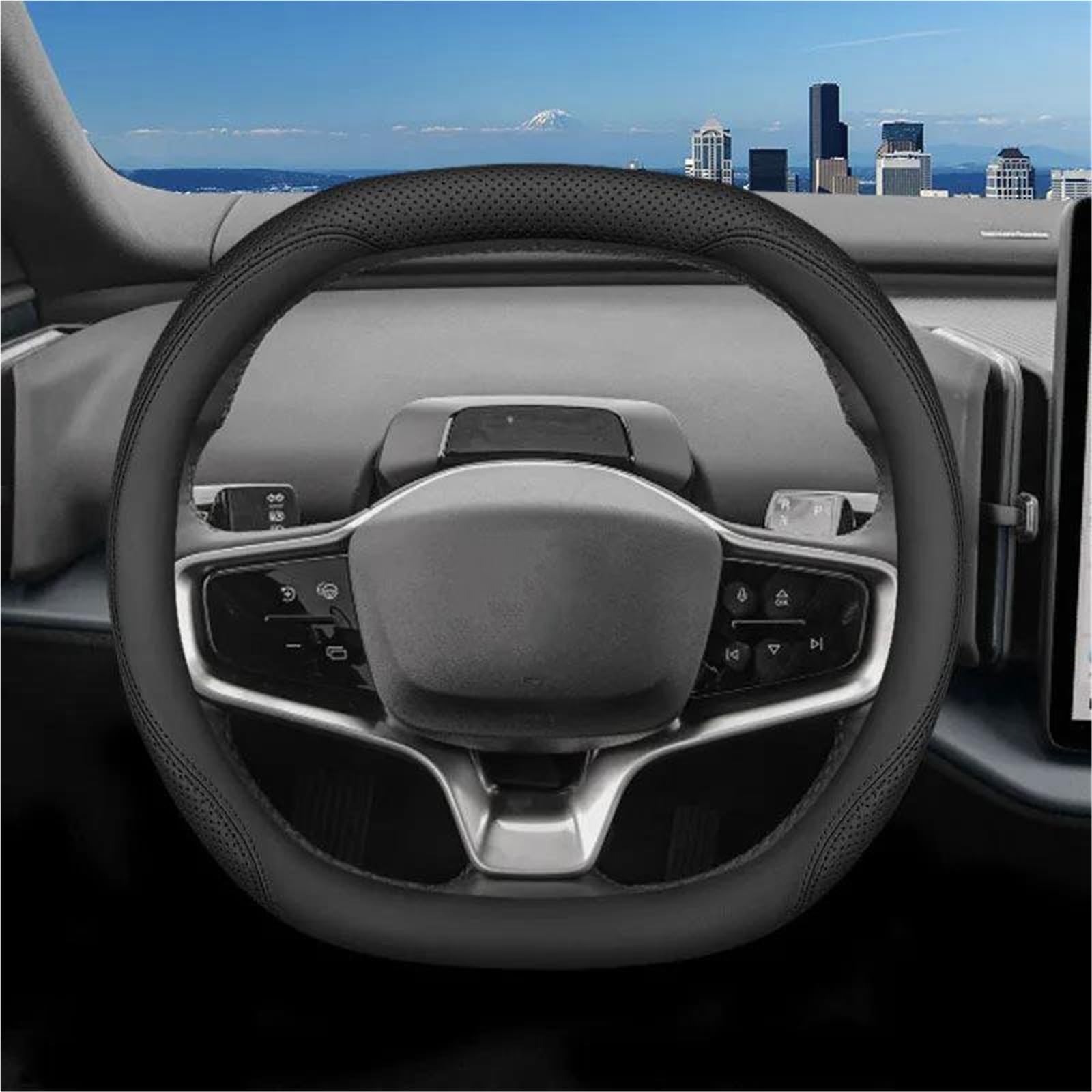 Auto Innenraum Lenkrad Schutzhülle Zubehör Für Volvo EX30 2024 2025 Rutschfest(Schwarz)